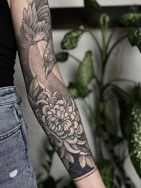 female black and grey black and grey tattoo on forearm #45671 | Tattoo Artist Sasha Tabuns