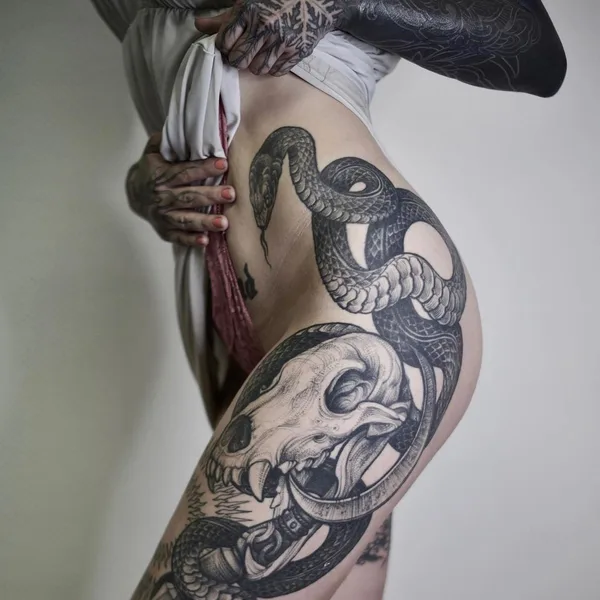 Graphic tattoo by Sasha Tabuns in Saint Petersburg