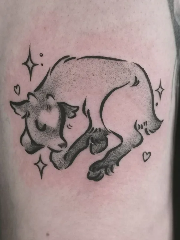 black and grey sketch tattoo on thigh #45688 | Tattoo Artist Eva Rose