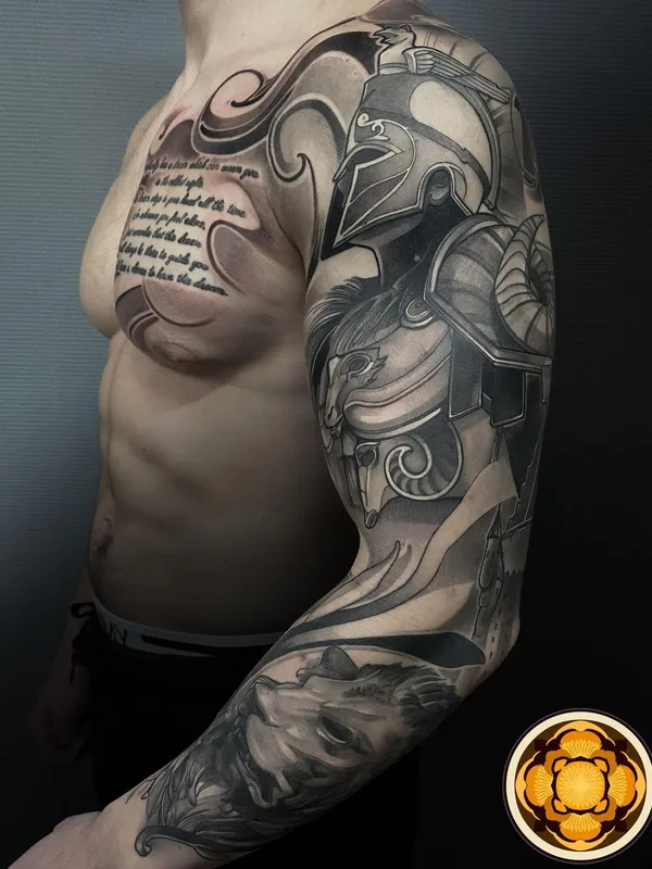 male black and grey realism Tatuaggio su full sleeve #45819 | Tatuatore Даниил Погорелов
