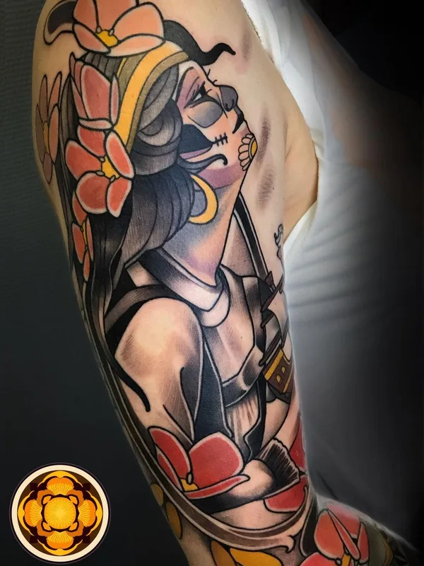 female color neo traditional Tatuaggio su full sleeve #45809 | Tatuatore Даниил Погорелов