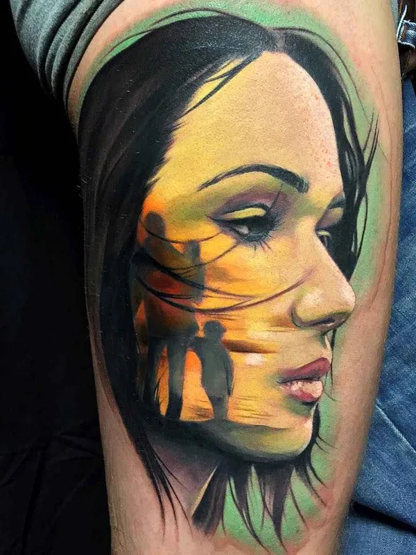female color realism татуировка на thigh #1562 | Тату мастер Kerry Irvine