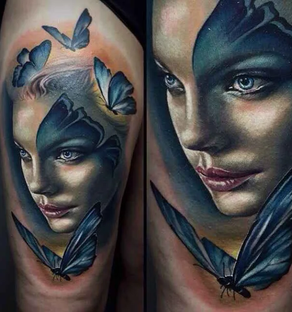 female color realism tatuaje en thigh #9041 | Tatuador Charles Huurman
