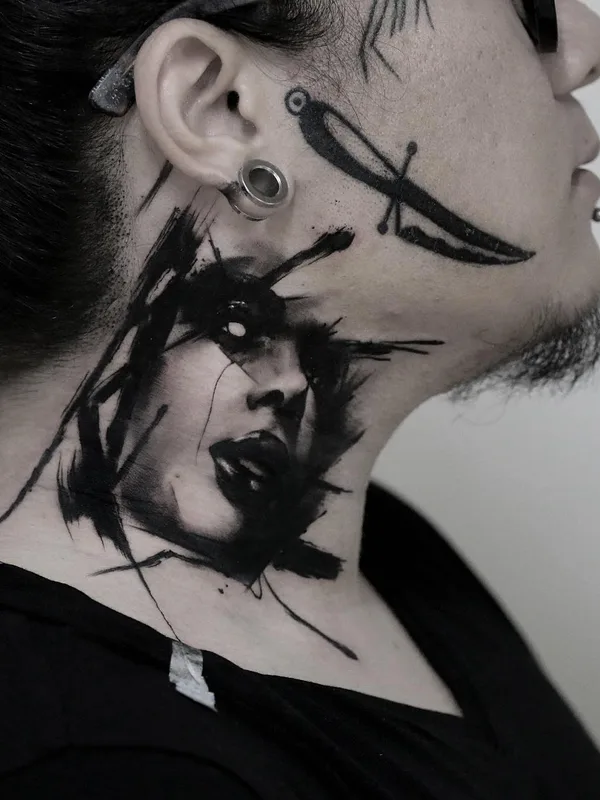 male black blackwork tattoo on neck #5047 | Tattoo Artist Kurt Staudinger