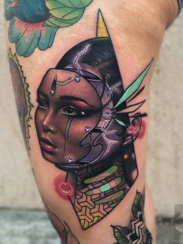 female color cyber Tatuaggio su thigh #1814 | Tatuatore Zack Singer