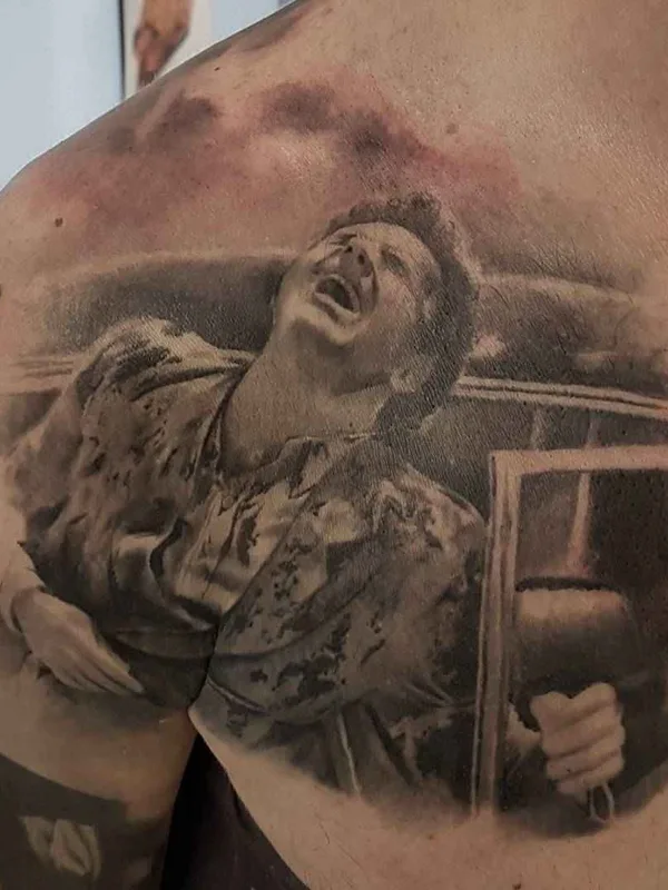 black and grey realism татуировка на chest #1052 | Тату мастер Gabriele Pais
