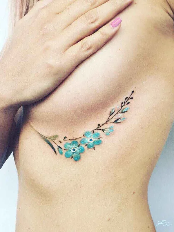 female color watercolor, botanic Tatuaggio su side, chest #1086 | Tatuatore Pis Saro