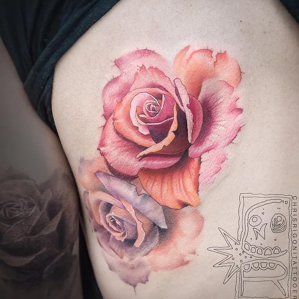 Watercolor tattoo by Chris Rigoni in Perth