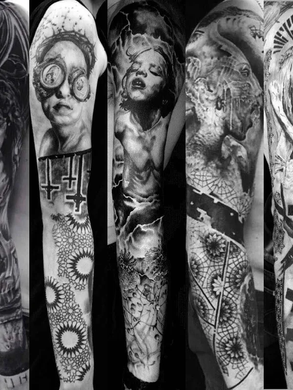 black and grey black and grey татуировка на full sleeve #1738 | Тату мастер Александр Сенцов