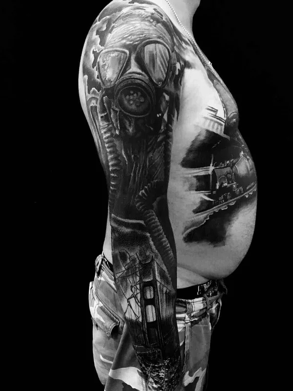 male black and grey realism татуировка на full sleeve #1733 | Тату мастер Александр Сенцов