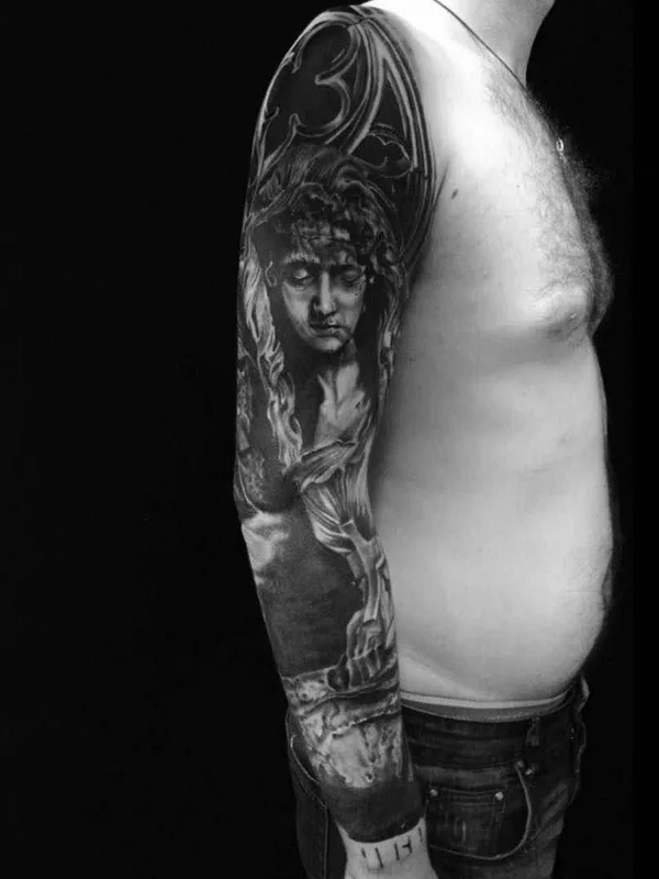 male black and grey realism татуировка на full sleeve #1735 | Тату мастер Александр Сенцов