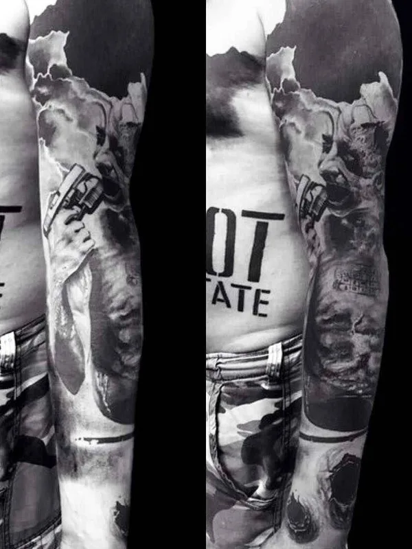 black and grey black and grey татуировка на full sleeve #1731 | Тату мастер Александр Сенцов