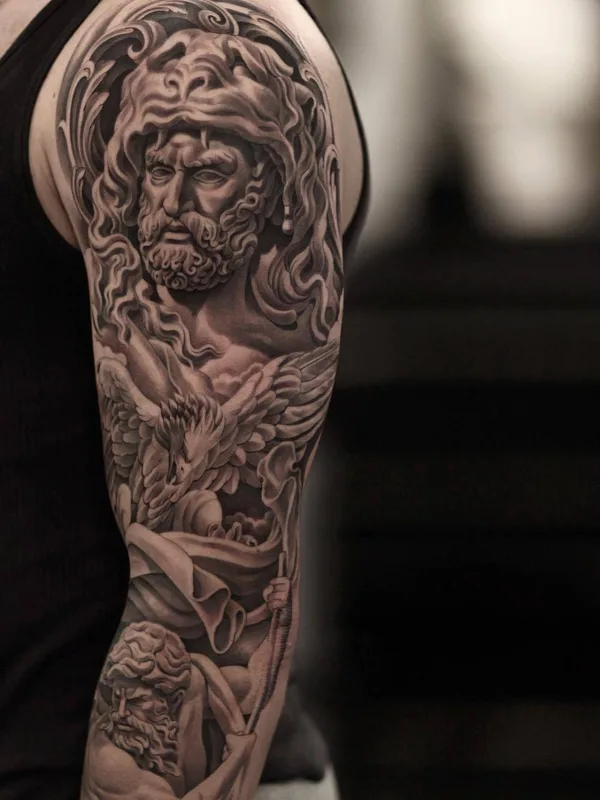 male black and grey realism Tatuaggio su full sleeve #25013 | Tatuatore Jun Cha