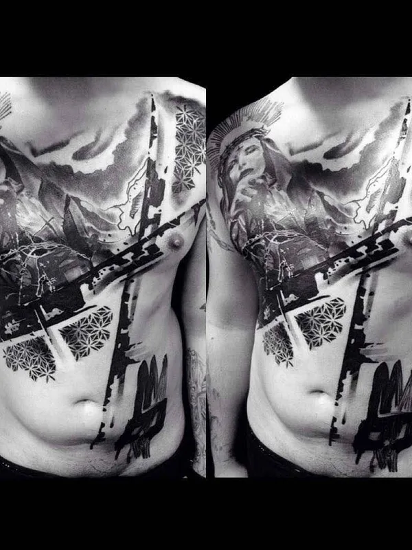 male black and grey blackwork татуировка на chest #1734 | Тату мастер Александр Сенцов