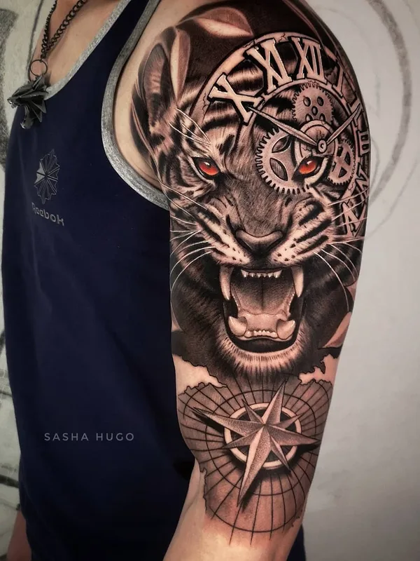black and grey realism Tatuaggio su full sleeve #34499 | Tatuatore Sasha hugo