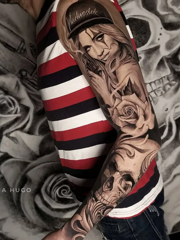 black and grey black and grey Tatuaggio su full sleeve #34500 | Tatuatore Sasha hugo