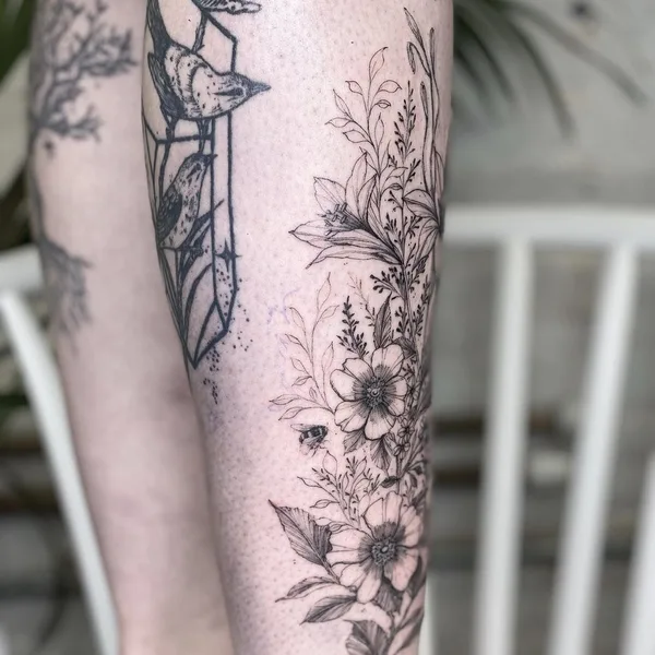 Botanical tattoo by Lyria Flora la moon in Borough of Brighton and Hove