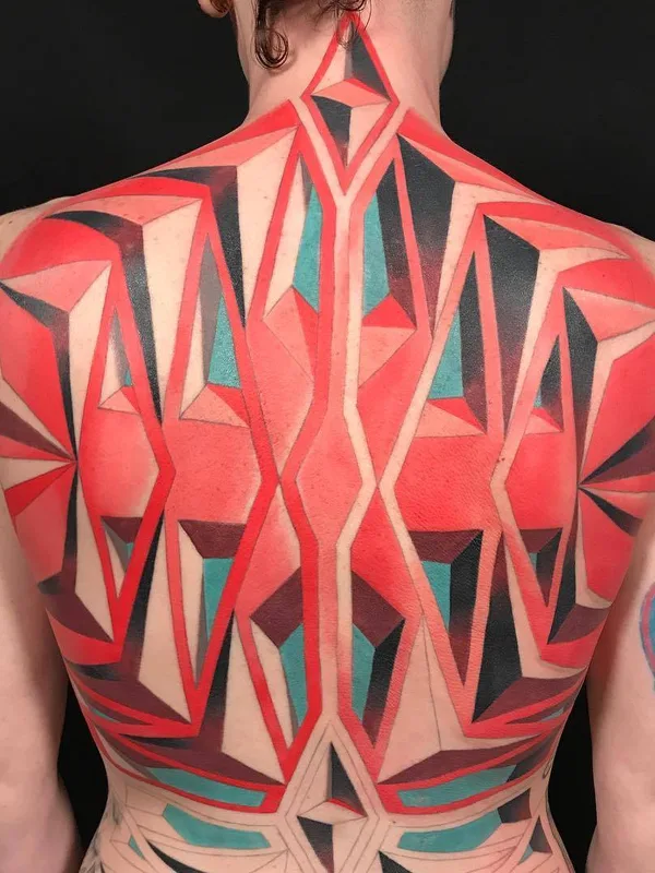 color geometric татуировка на full back #28252 | Тату мастер Russ Abbott