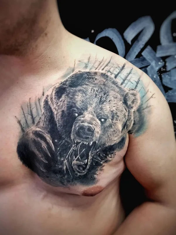 male black and grey realism Tatuagem em chest #51199 | Tatuador Александр Минин