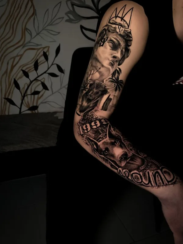 black and grey black and grey татуировка на full sleeve #51225 | Тату мастер Григорьева Анастасия