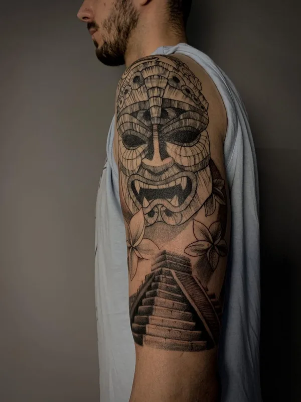 male black and grey blackwork татуировка на upper arm #51236 | Тату мастер Григорьева Анастасия