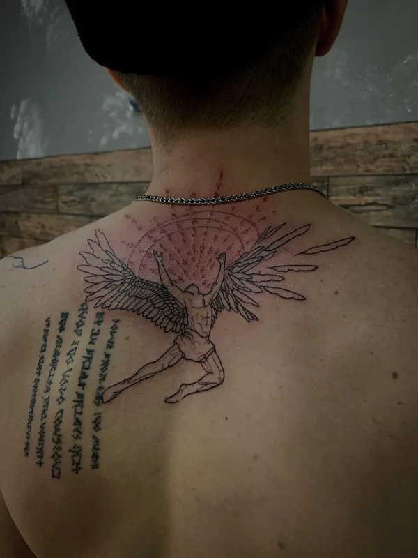black and grey linework татуировка на upper back #51232 | Тату мастер Григорьева Анастасия