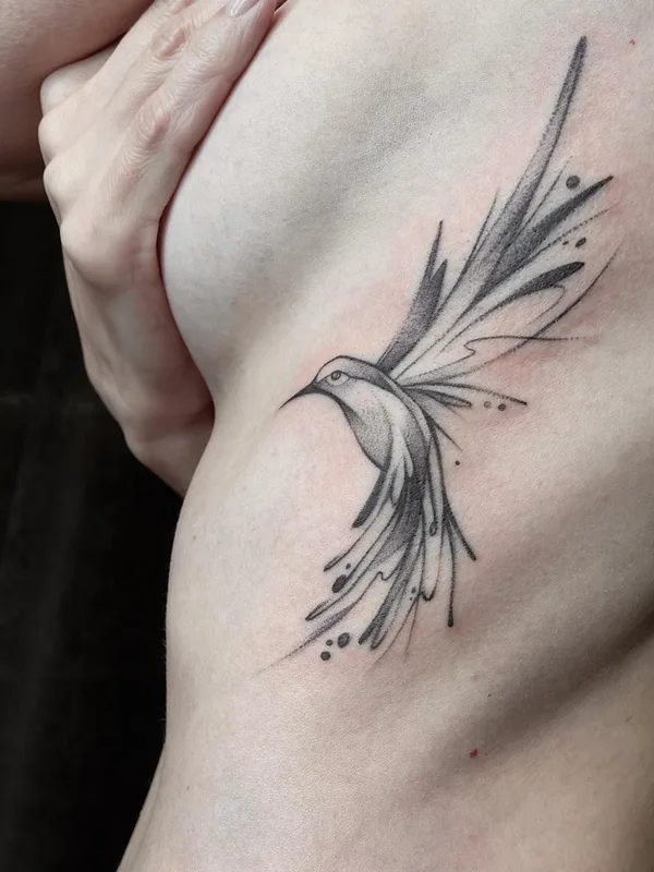 female black and grey linework Tatuaggio su ribcage #51242 | Tatuatore Екатерина Годунова