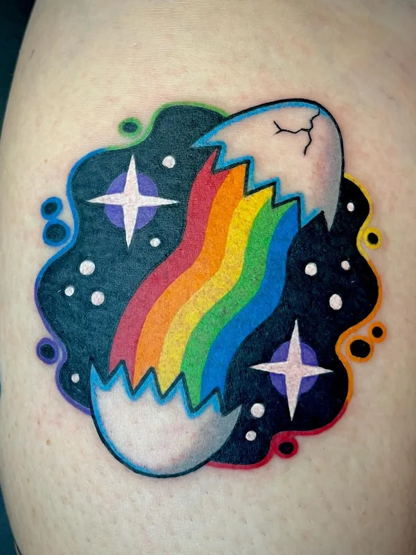 color illustrative tattoo on thigh #64522 | Tattoo Artist Winston The Whale