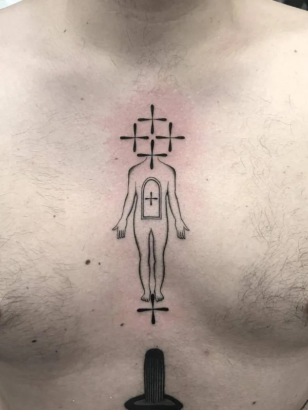 male black linework татуировка на sternum #29059 | Тату мастер Jose Mendonza
