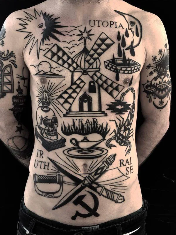 male black blackwork татуировка на chest #29063 | Тату мастер Jose Mendonza