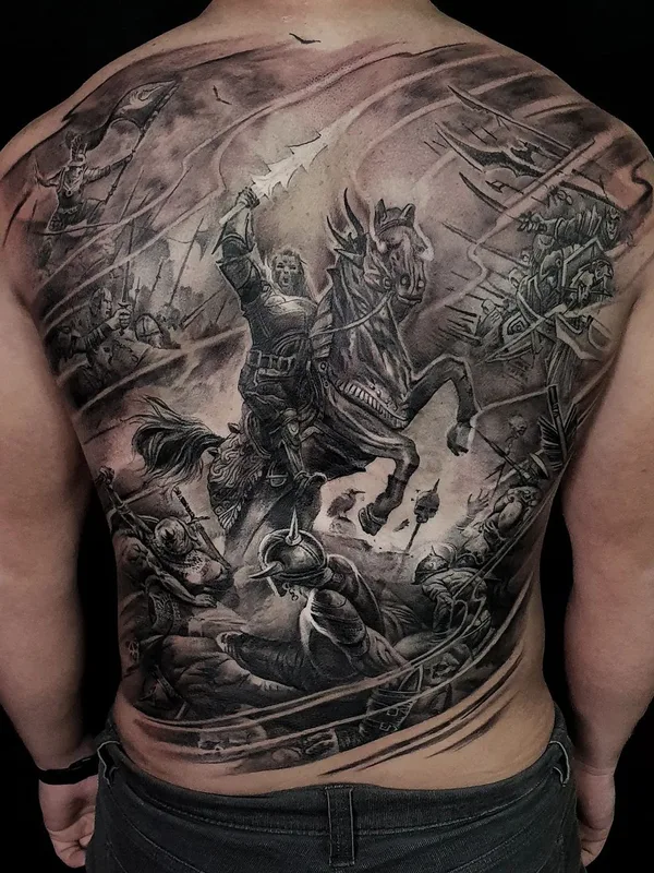 black and grey realism tattoo auf full back #53068 | Tätowierer Роман Захарченко