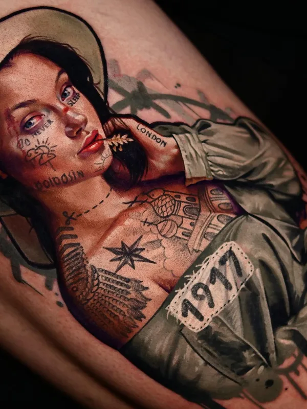 female color realism татуировка на chest #65178 | Тату мастер Андрей Колбасин