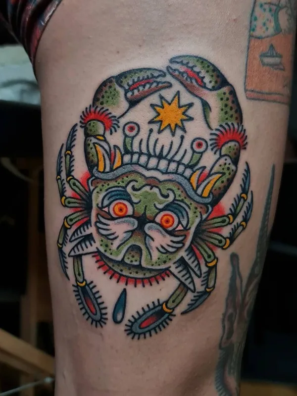 color traditional Tatuagem em thigh #66741 | Tatuador Luka Vučetić