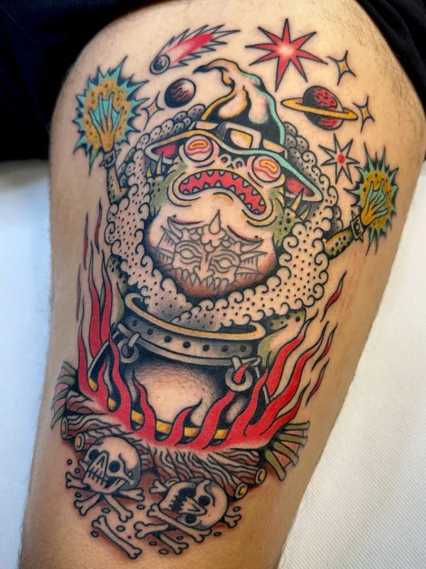 color new school Tatuagem em thigh #66737 | Tatuador Luka Vučetić