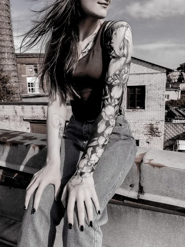 female black and grey black and grey татуировка на full sleeve #71198 | Тату мастер Елизавета Проворова