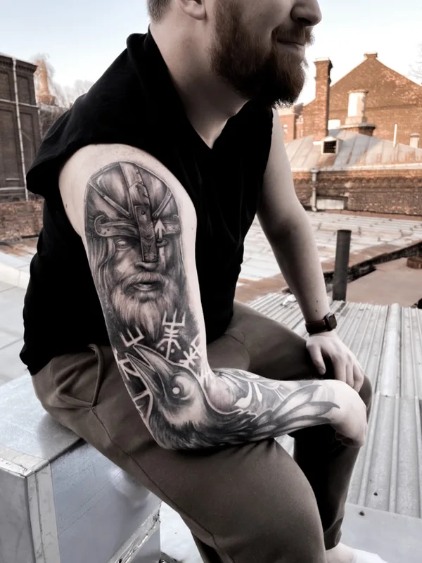 male black and grey realism татуировка на full sleeve #71206 | Тату мастер Елизавета Проворова