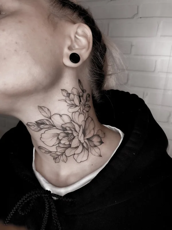 female black and grey fineline татуировка на neck #71203 | Тату мастер Елизавета Проворова