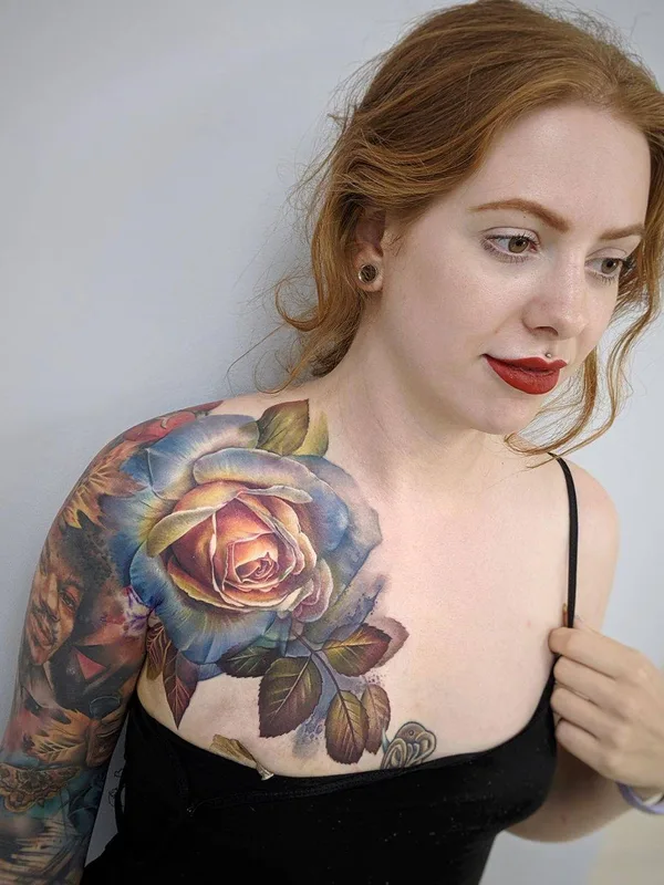 female color realism tattoo on chest #31733 | Tattoo Artist Lianne Moule