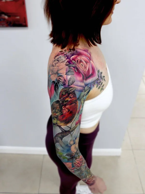 female color realism tattoo on full sleeve #31728 | Tattoo Artist Lianne Moule
