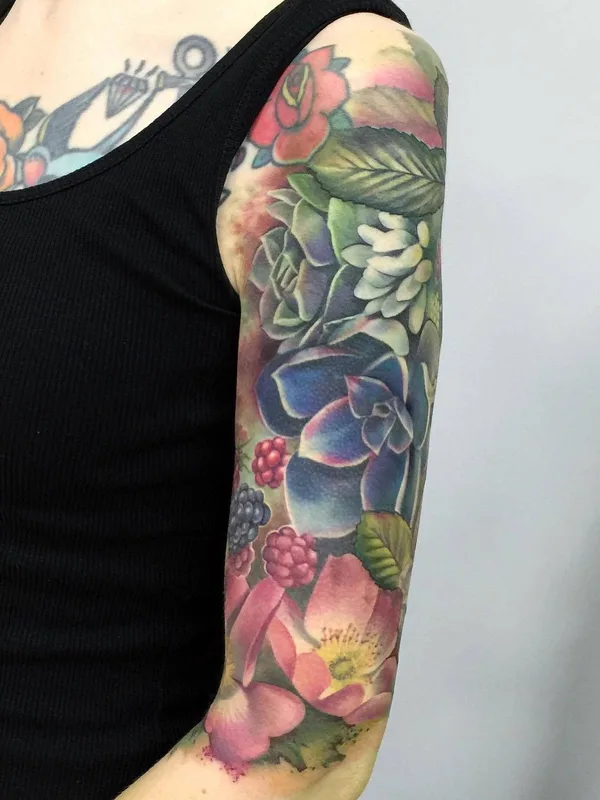 female color realism tattoo on full sleeve #31730 | Tattoo Artist Lianne Moule