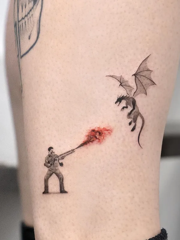 female color miniature tattoo auf leg #56879 | Tätowierer Choi Yun