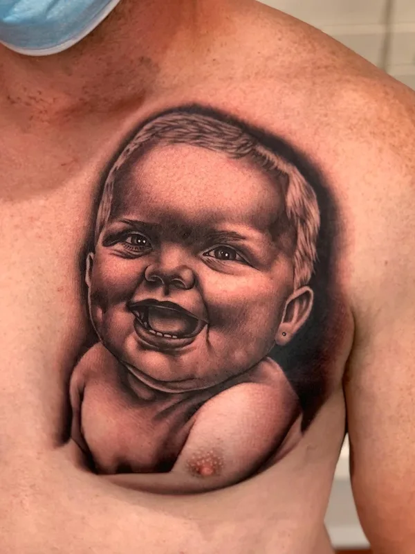male black and grey realism tatouage sur chest #56897 | Artiste tatoueur Jesse Perez