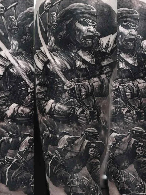 black and grey black and grey tatouage sur full sleeve #2546 | Artiste tatoueur Domantas Parvainis