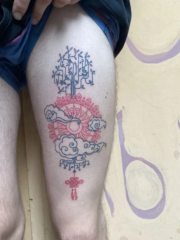 color geometric татуировка на thigh #58919 | Тату мастер Dzen.tattooo