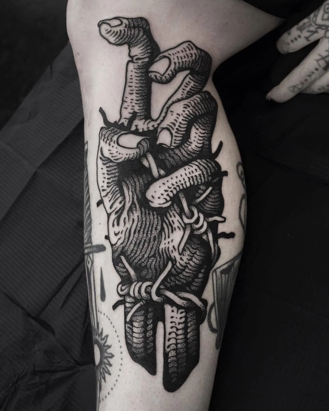 Tattoo artist Mishla, black graphic tattoo, authors style, blackwork | London, United Kingdom