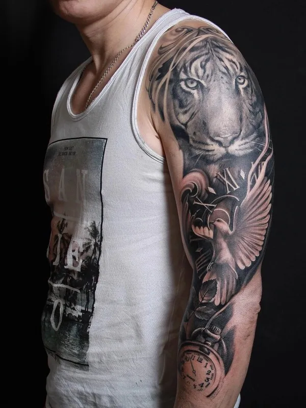 black and grey realism Tatuaggio su full sleeve #60517 | Tatuatore Красное Микеланджело