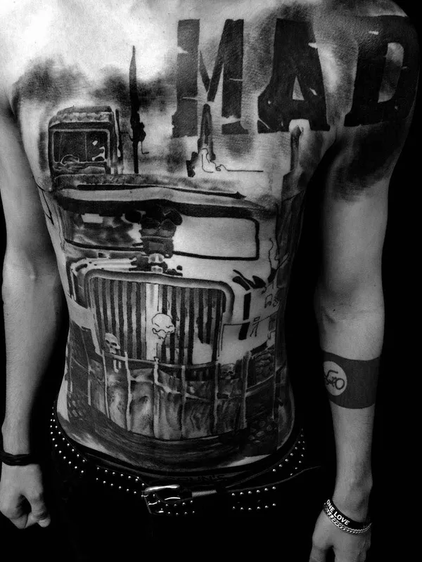 male black and grey blackwork татуировка на chest #1739 | Тату мастер Александр Сенцов
