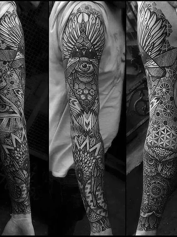black and grey blackwork tattoo on full sleeve #1891 | Tattoo Artist Paul Davies