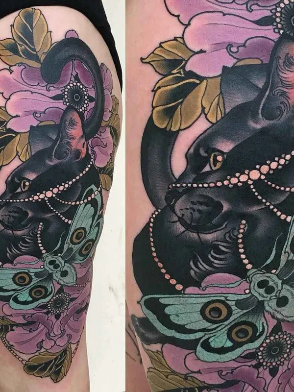 color neo traditional Tatuaggio su thigh #10632 | Tatuatore Emily Rose Murray