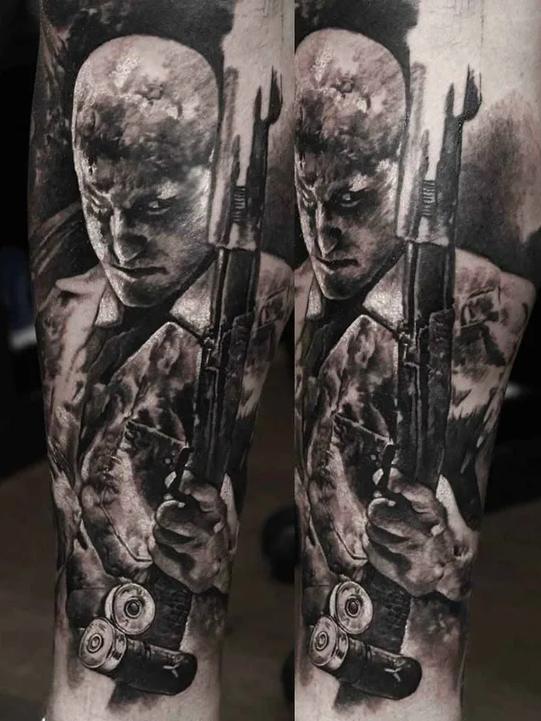 black and grey realism tatouage sur calf #2551 | Artiste tatoueur Domantas Parvainis